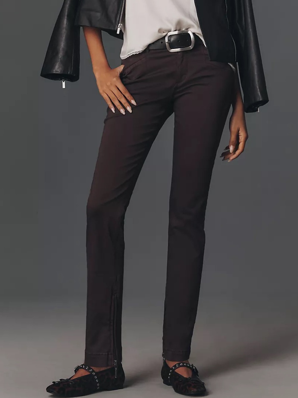 Anthropologie Pilcro ROCOCO LOW-RISE SKINNY PANTS Slim Dark Brown Side Zips NEW